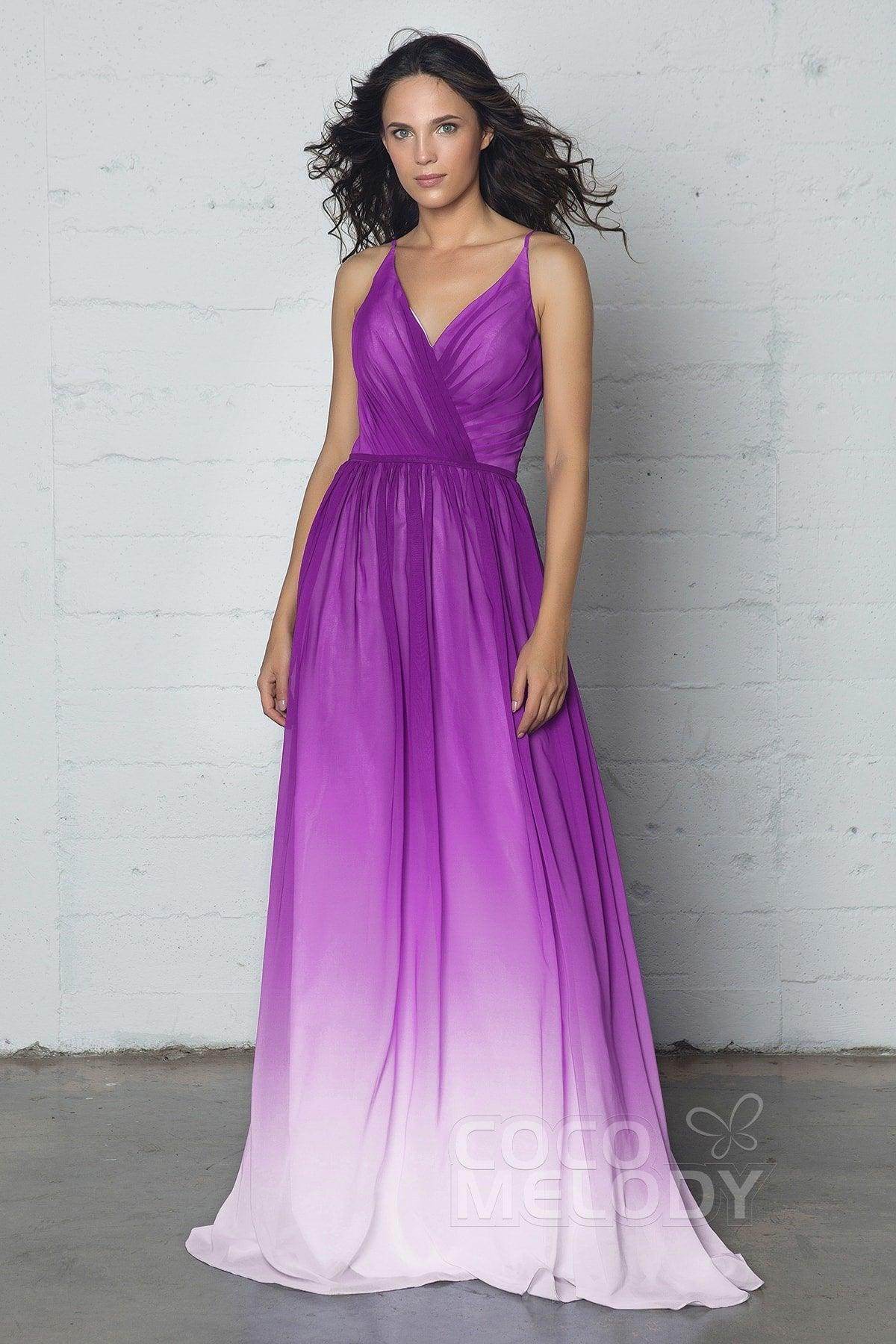 Sheath-Column Floor Length Chiffon Ombre Dress COZF17013 - COCOMELODY